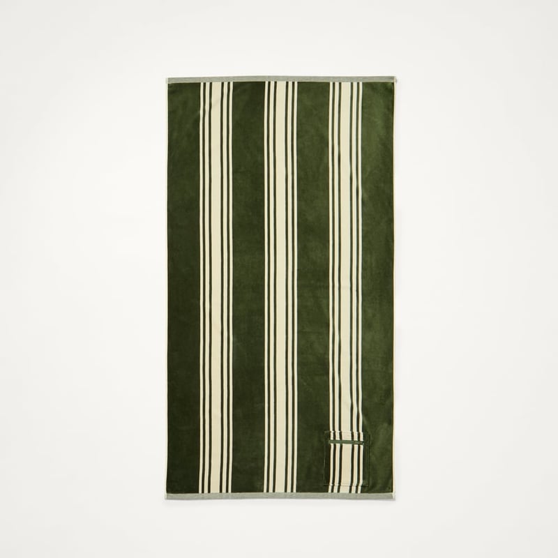 Luxe Chive Jervis Stripe Velour Pocket Beach Towel