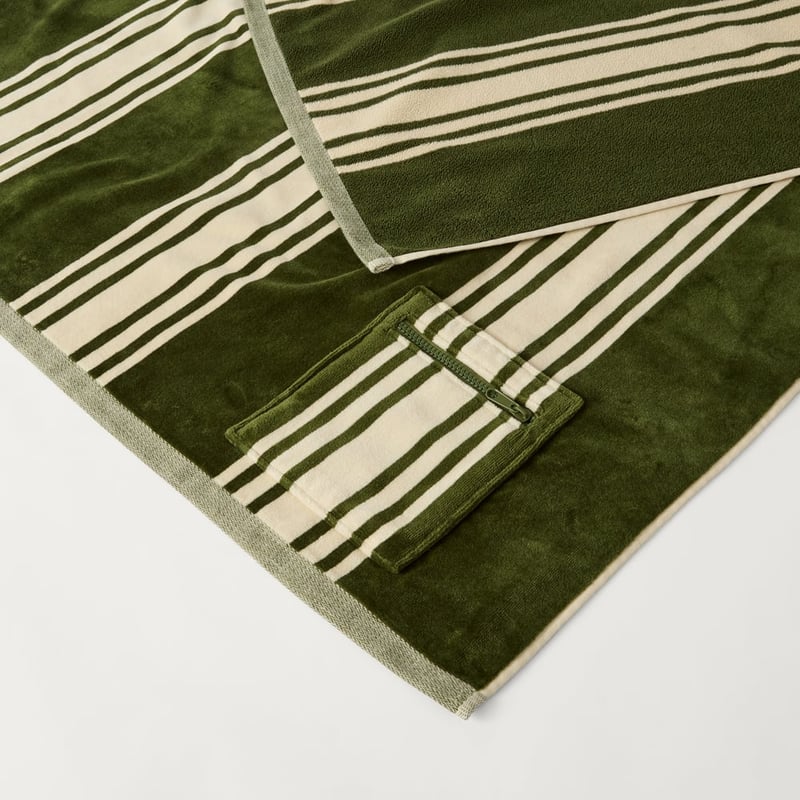 Luxe Chive Jervis Stripe Velour Pocket Beach Towel