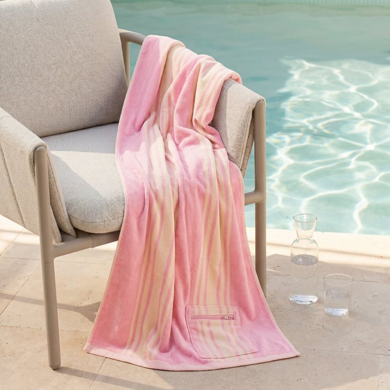 Luxe Pink Jervis Stripe Velour Pocket Beach Towel