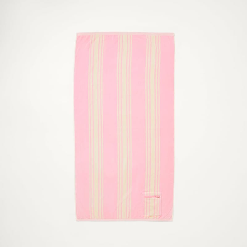 Luxe Pink Jervis Stripe Velour Pocket Beach Towel