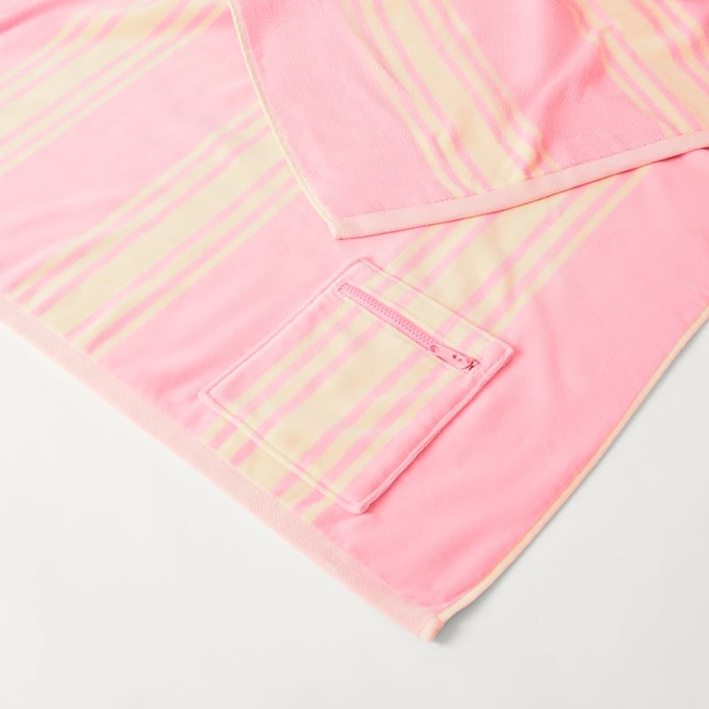 Luxe Pink Jervis Stripe Velour Pocket Beach Towel