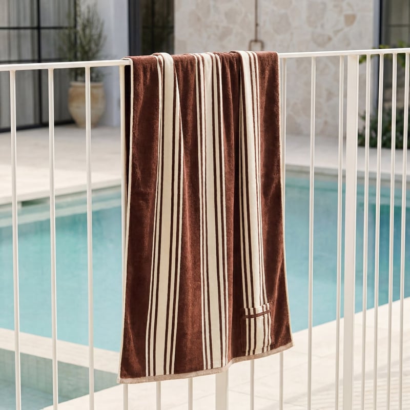 Luxe Chocolate Jervis Stripe Velour Pocket Beach Towel