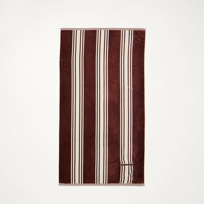 Luxe Chocolate Jervis Stripe Velour Pocket Beach Towel