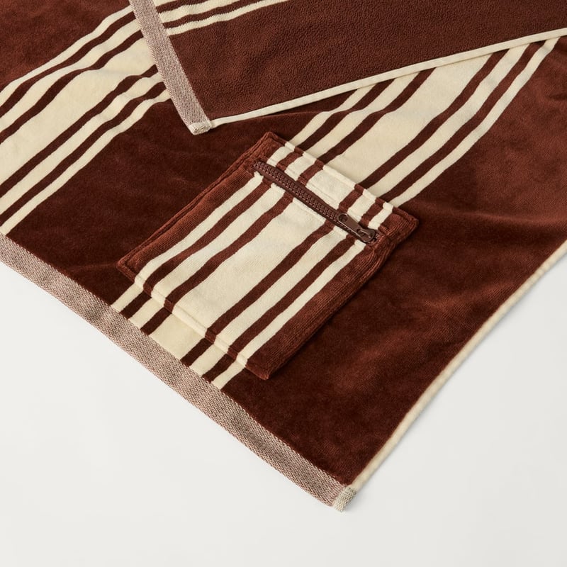 Luxe Chocolate Jervis Stripe Velour Pocket Beach Towel