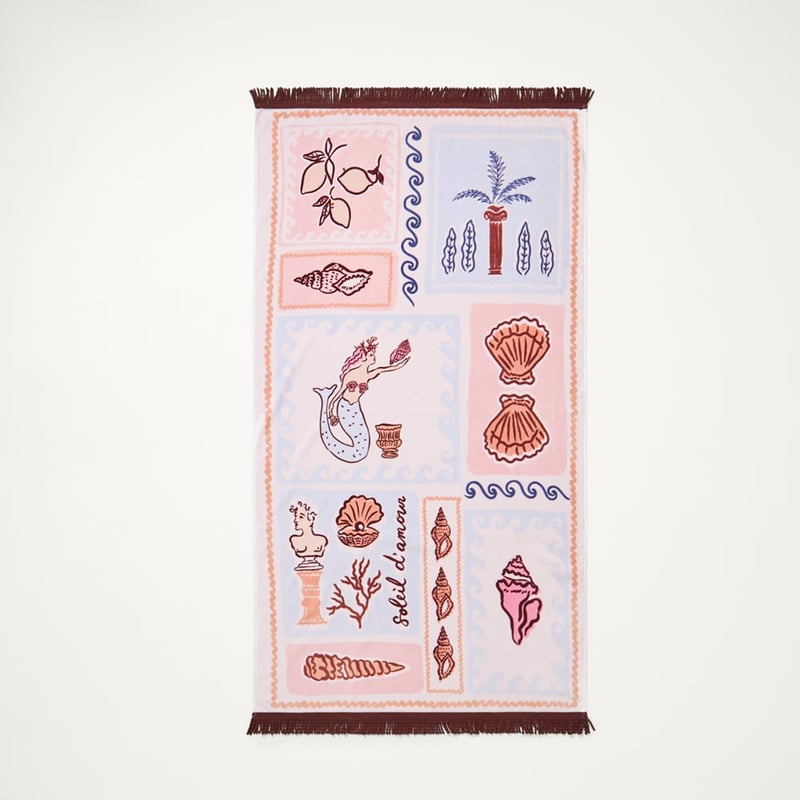 Luxe Blue & Pink Nerida Velour Beach Towel