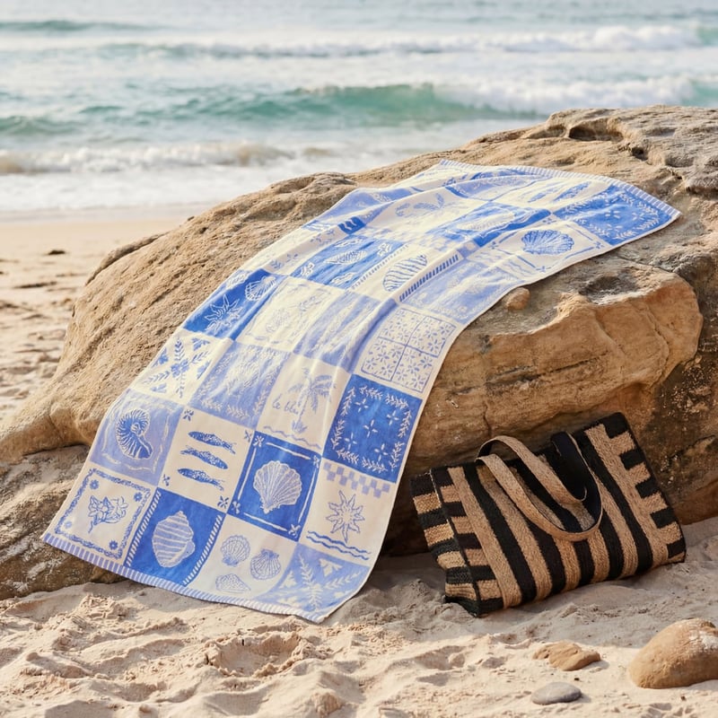 Luxe Blue Lisbon Velour Beach Towel