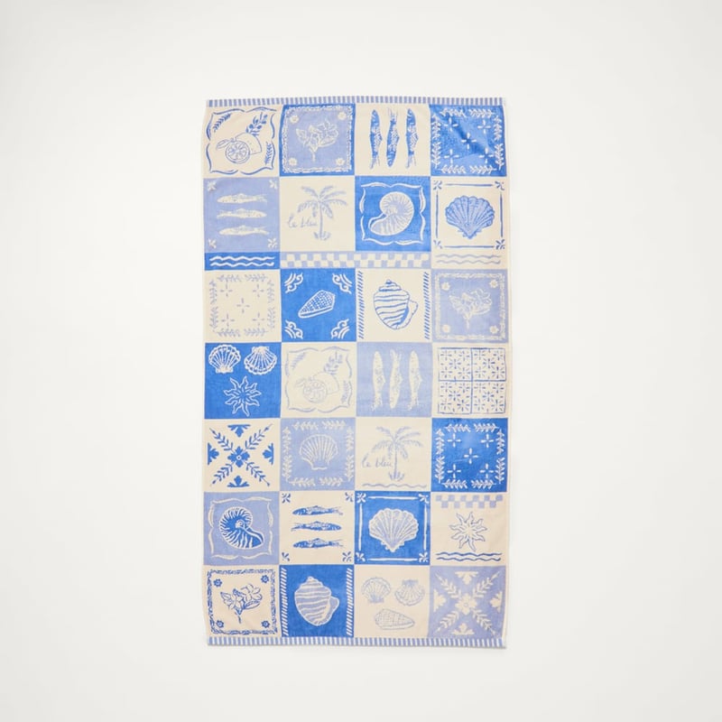 Luxe Blue Lisbon Velour Beach Towel