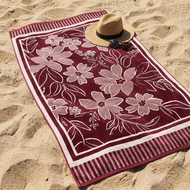 Luxe Burgundy Pambula Velour Beach Towel