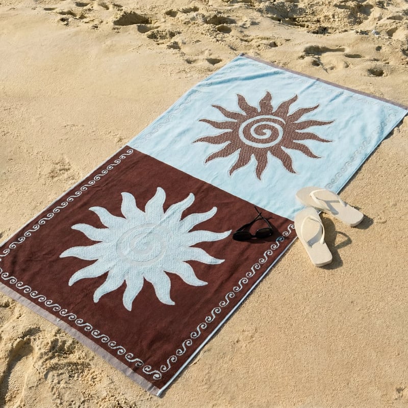 Terry Blue & Chocolate Peregian Textured Beach Towel