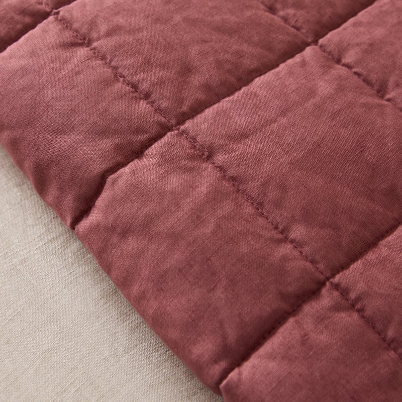 Vintage Washed Linen Redwood Quilted Bedcover