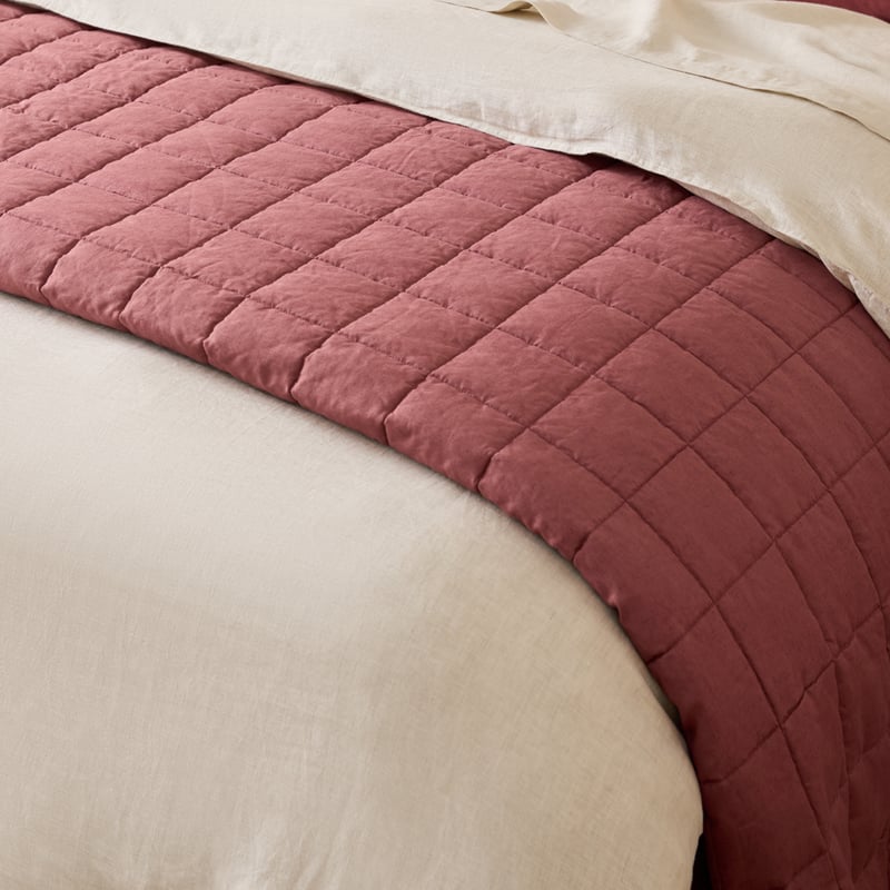 Vintage Washed Linen Redwood Quilted Bedcover