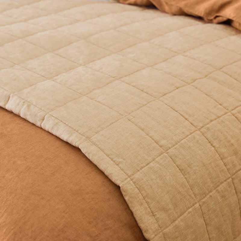 Vintage Washed Linen Biscotti Quilted Bedcover