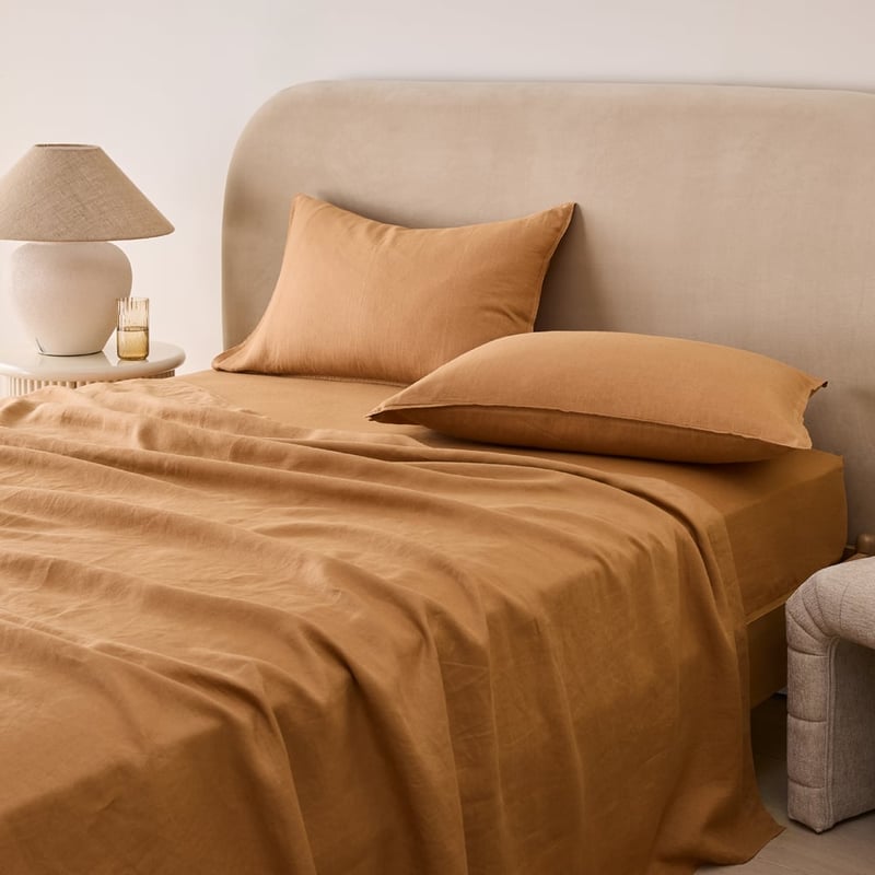 Vintage Washed Linen Caramel Sheet Separates