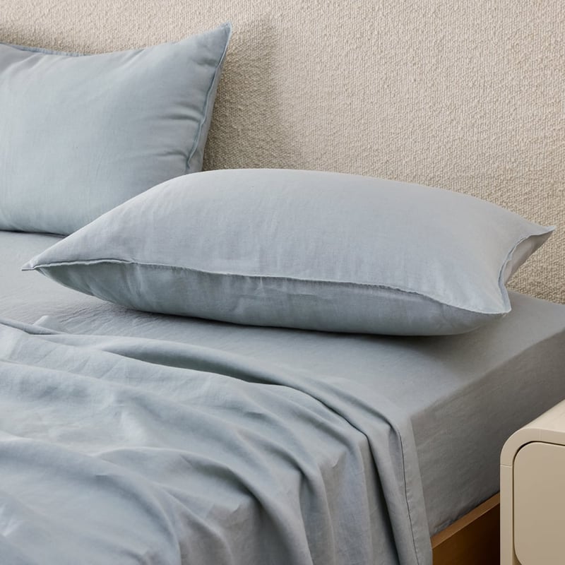 Vintage Washed Linen Dusty Blue Sheet Separates