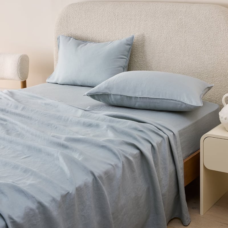 Vintage Washed Linen Dusty Blue Sheet Separates