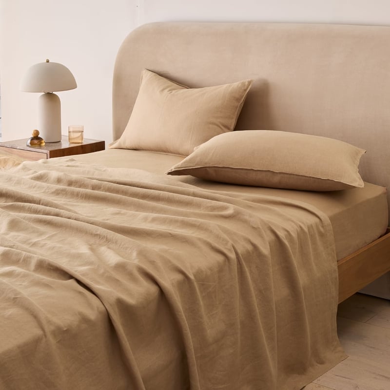Vintage Washed Linen Hazelnut Sheet Set