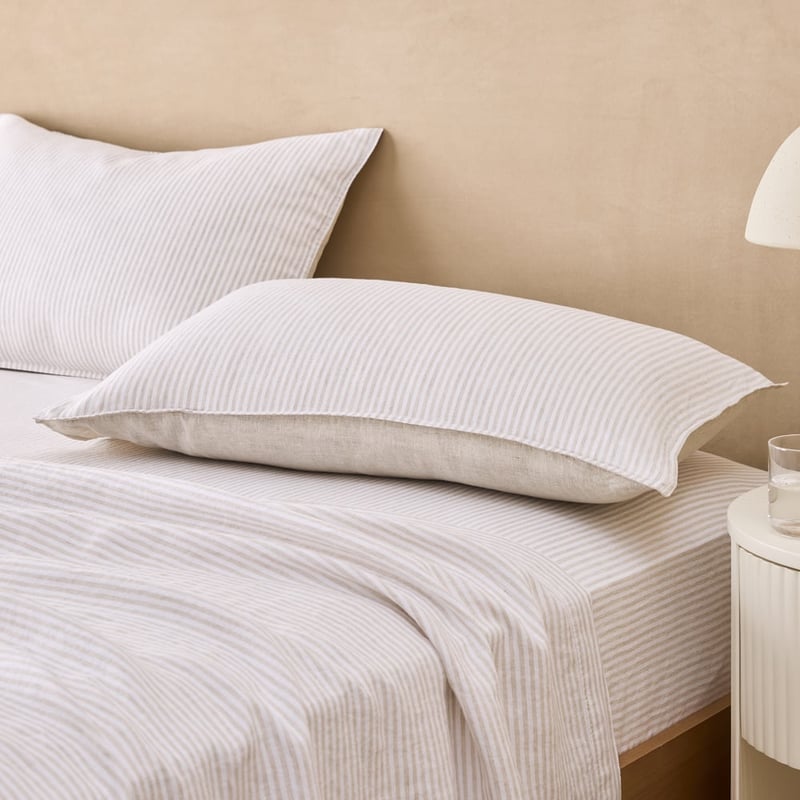 Vintage Washed Linen Linen & White Stripe Sheet Separates
