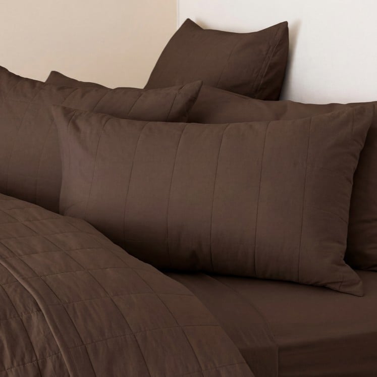 Stonewashed Cotton Chocolate Quilted Coverlet Separates
