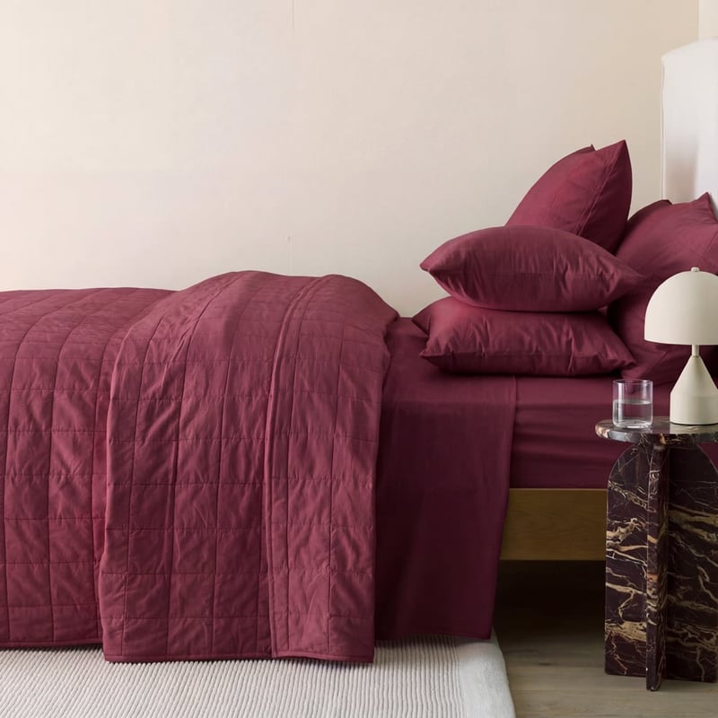 Stonewashed Cotton Burgundy Quilted Coverlet Separates
