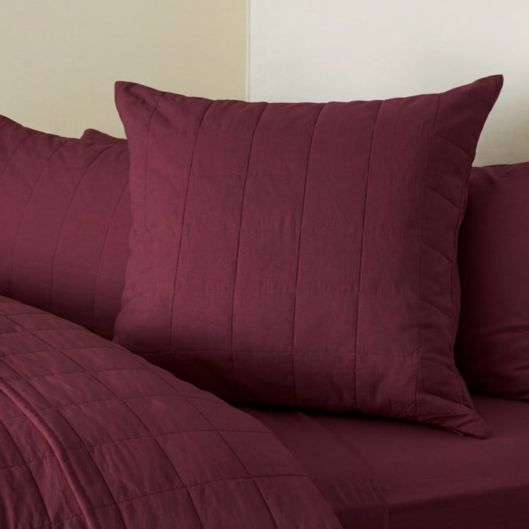 Stonewashed Cotton Burgundy Quilted Coverlet Separates