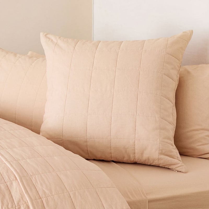  Stonewashed Cotton Sand Quilted Grid Coverlet Separates