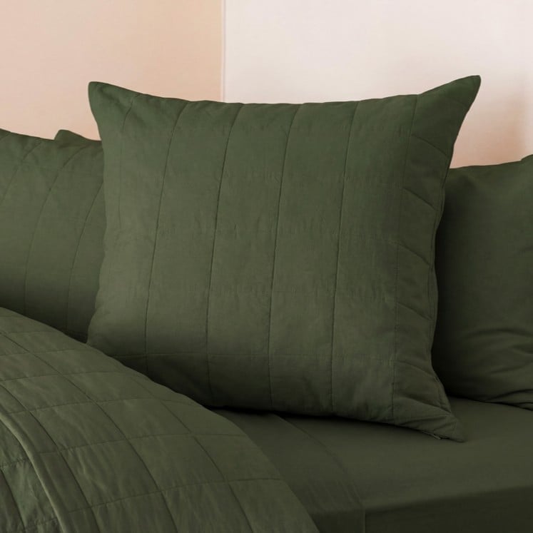 Stonewashed Cotton Basil Quilted Grid Pillowcases