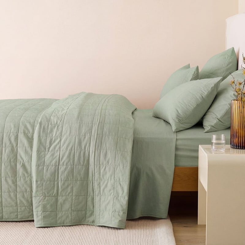 Stonewashed Cotton Gumleaf Quilted Grid Coverlet Separates