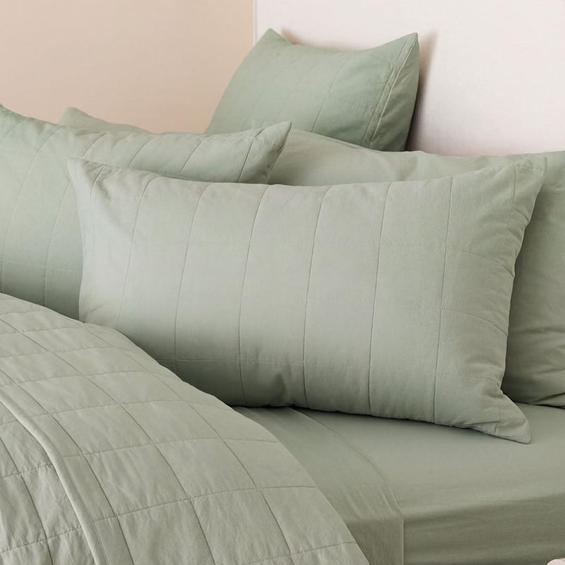 Stonewashed Cotton Gumleaf Quilted Grid Coverlet Separates