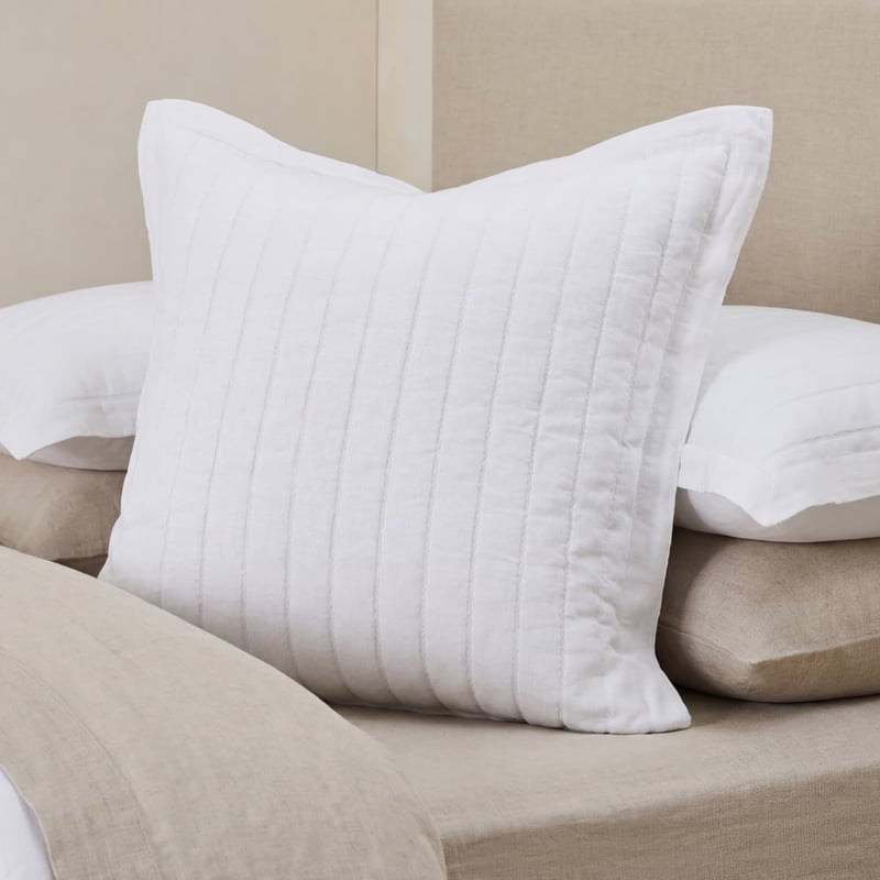 Vintage Washed Linen White Quilted Pillowcases