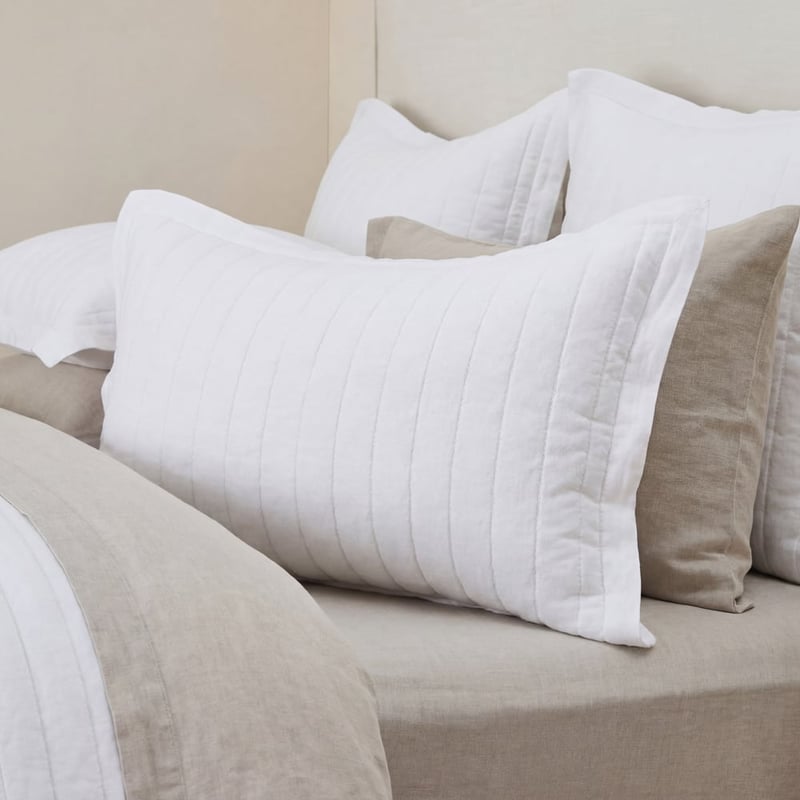 Vintage Washed Linen White Quilted Pillowcases