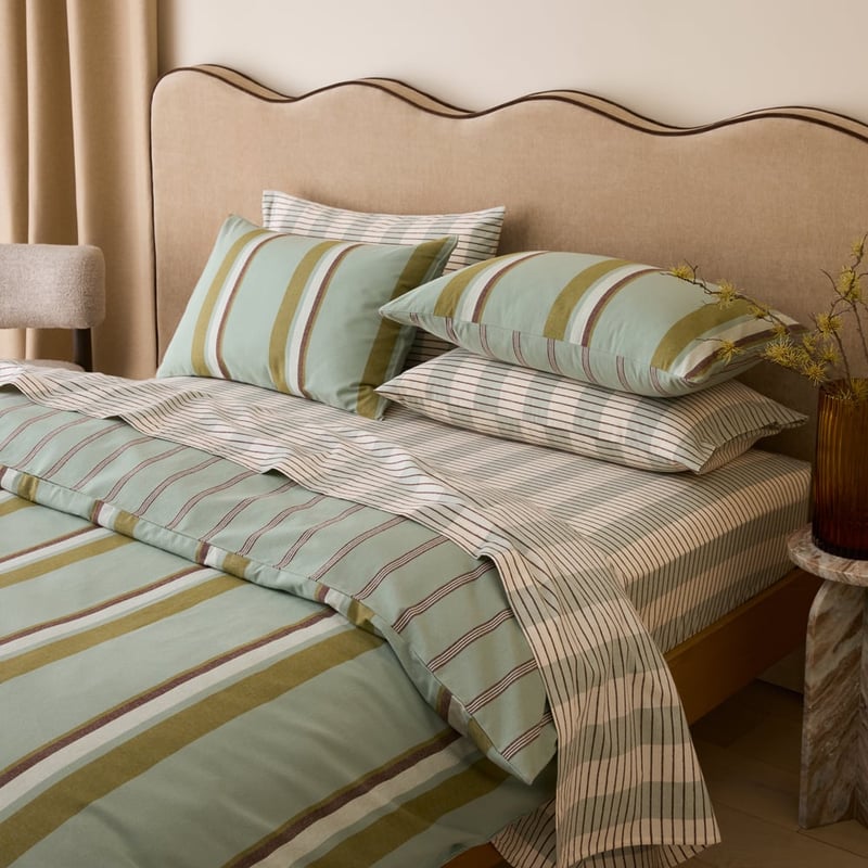 Haven Seagrass Stripe Flannel Quilt Cover Set