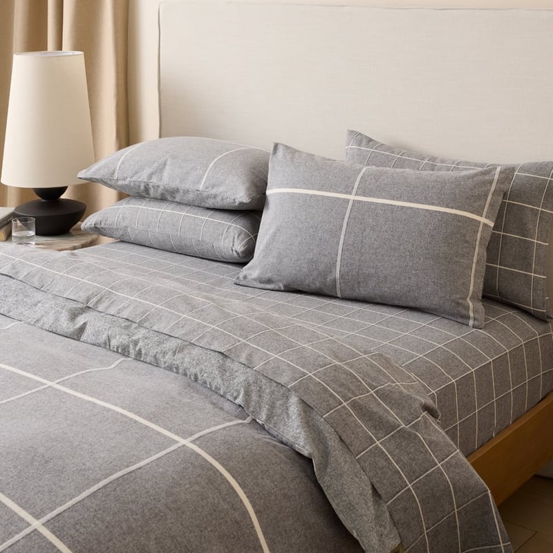 Fiore Grid Grey Flannel Quilt Cover Set + Separates