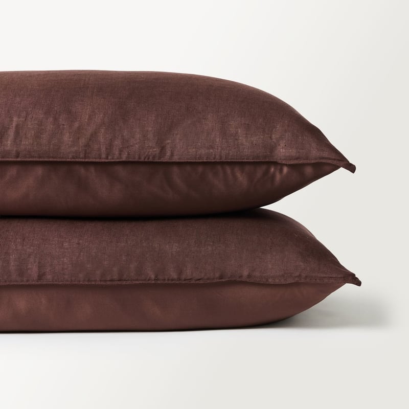 Vintage Washed Linen Silk Chocolate Pillowcases Pair