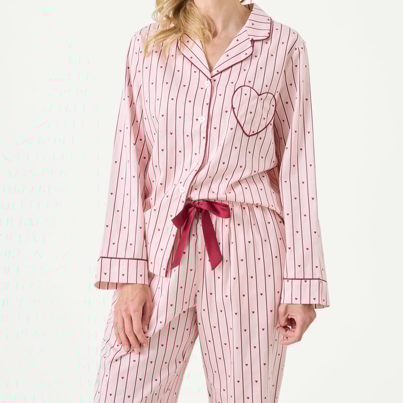 Womens Pink Hearts Long Pyjama Set