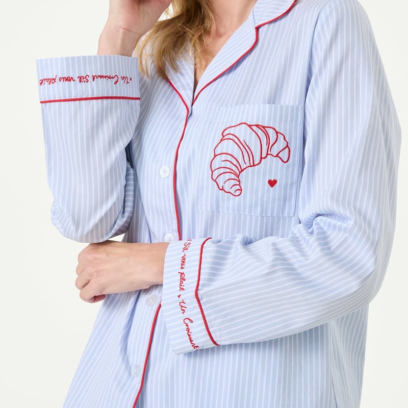 Womens Blue Croissants Long Pyjama Set