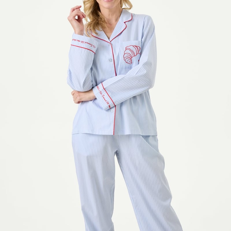 Womens Blue Croissants Long Pyjama Set