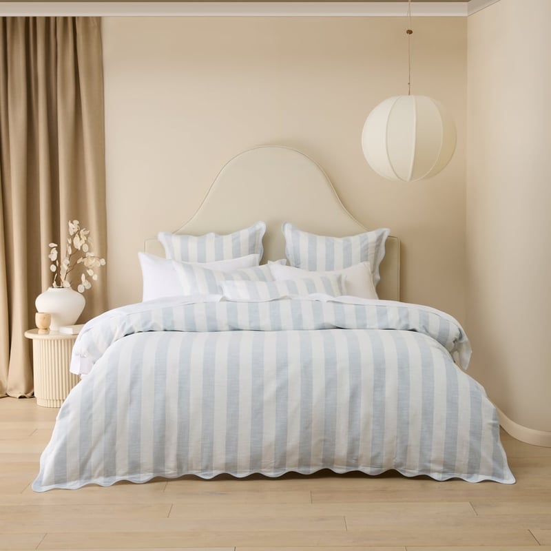 Frankie Scallop Dusty Blue Quilt Cover Set + Separates