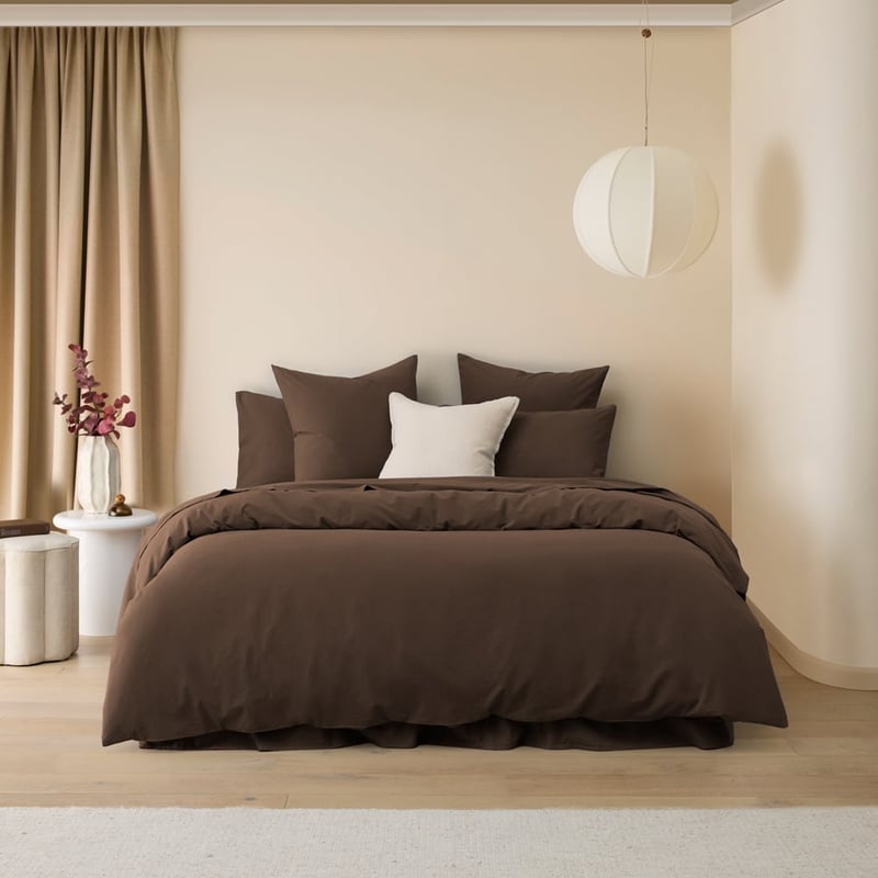 Stonewashed Cotton Chocolate Bedlinen Quilt Cover Separates
