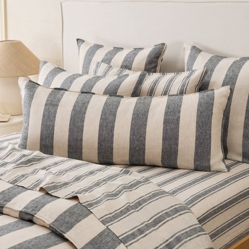 Vintage Washed Linen Linen & Onyx Mega Stripe Quilt Cover Separates 