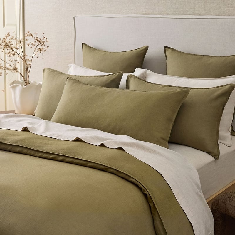 Vintage Washed Linen Olive Quilt Cover Separates
