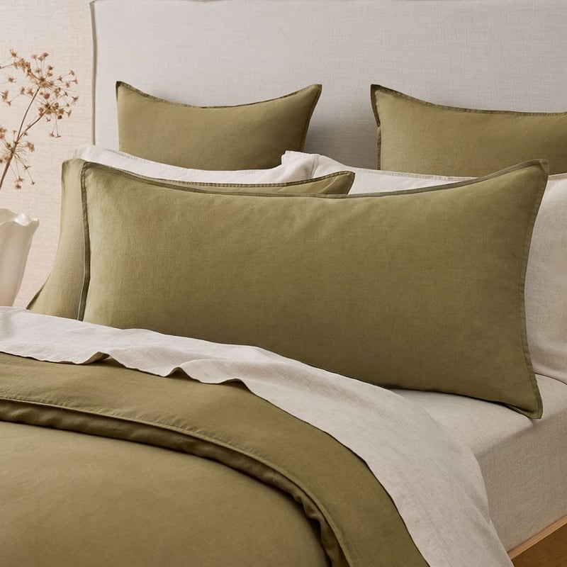 Vintage Washed Linen Olive Quilt Cover Separates