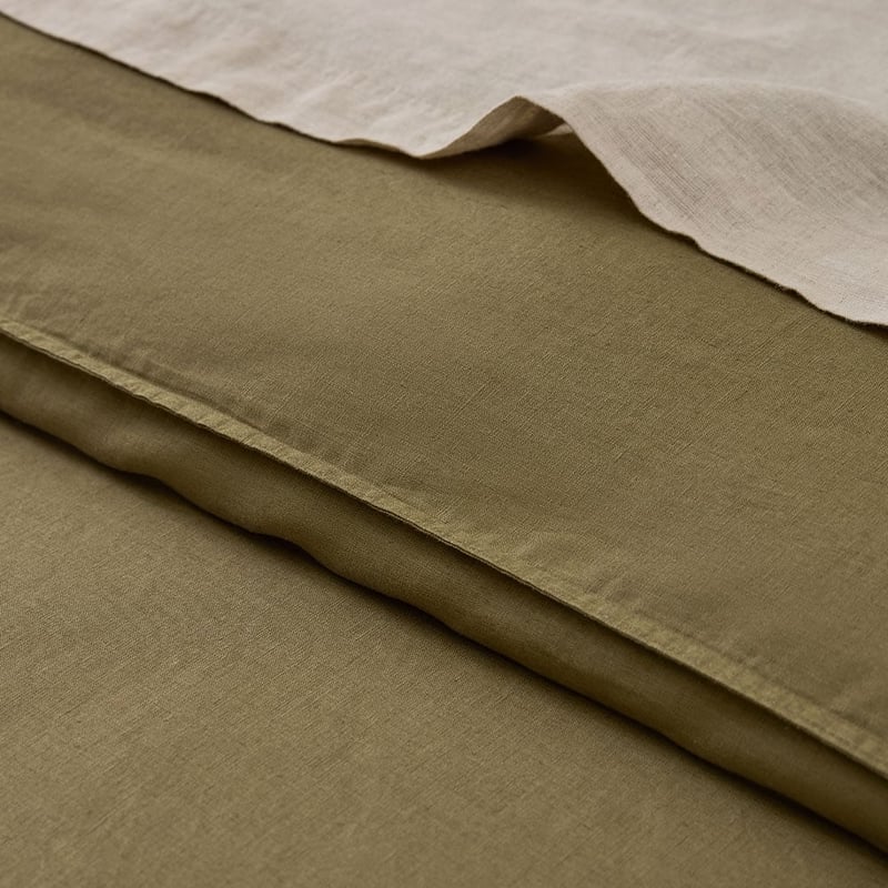 Vintage Washed Linen Olive Quilt Cover Separates