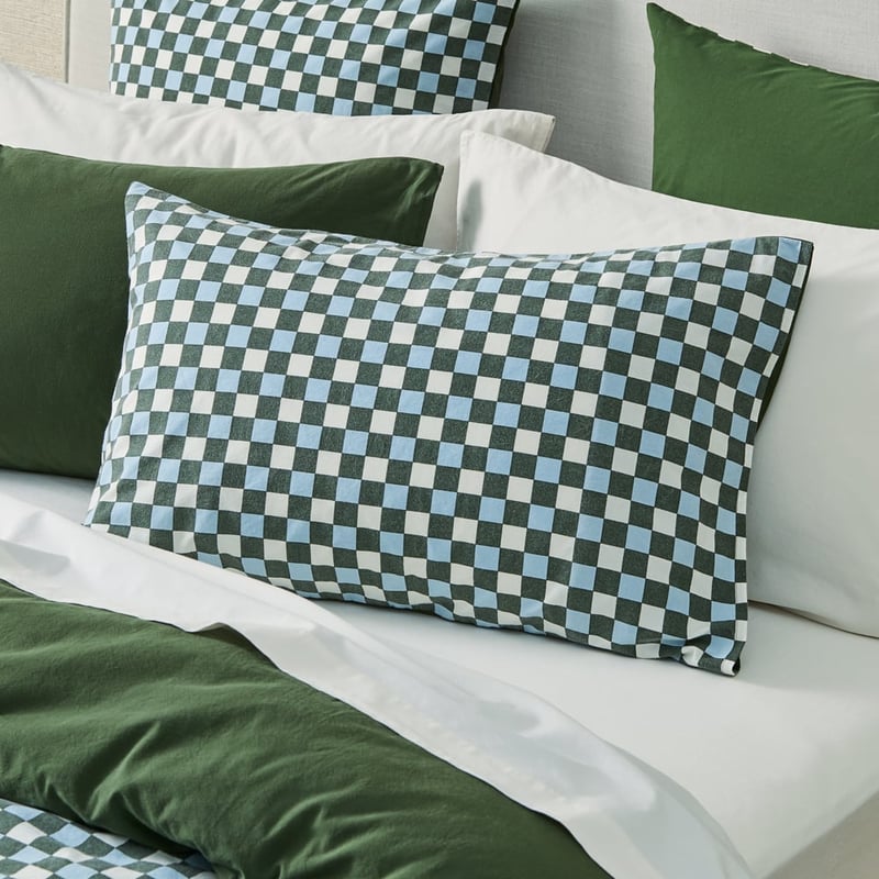 Stonewashed Cotton Basil & Coast Check Quilt Cover Separates