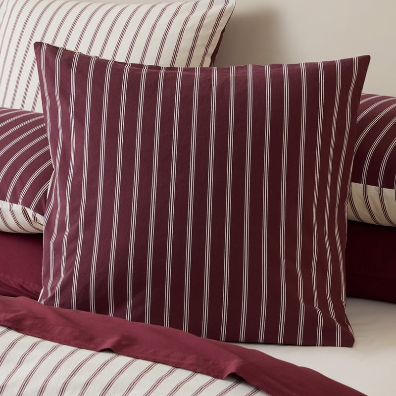 Stonewashed Cotton Burgundy & Coconut Stripe Quilt Cover Separates