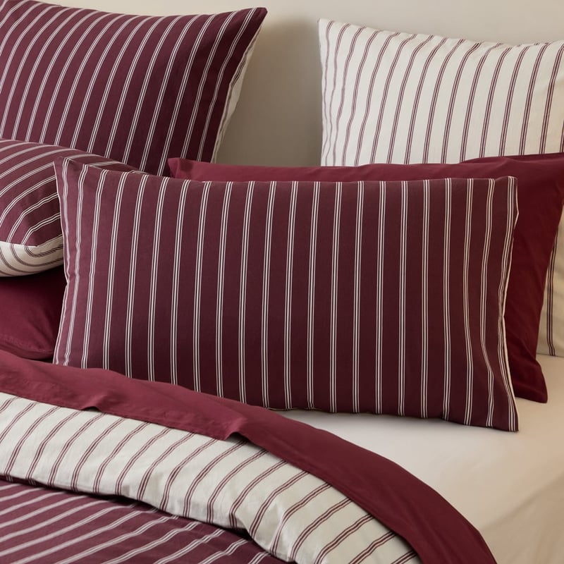 Stonewashed Cotton Burgundy & Coconut Stripe Quilt Cover Separates