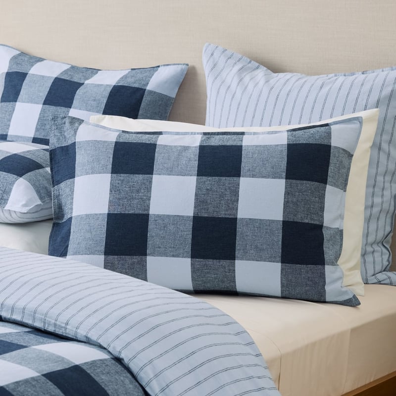 Linen Cotton Denim Check Quilt Cover Set Set + Separates
