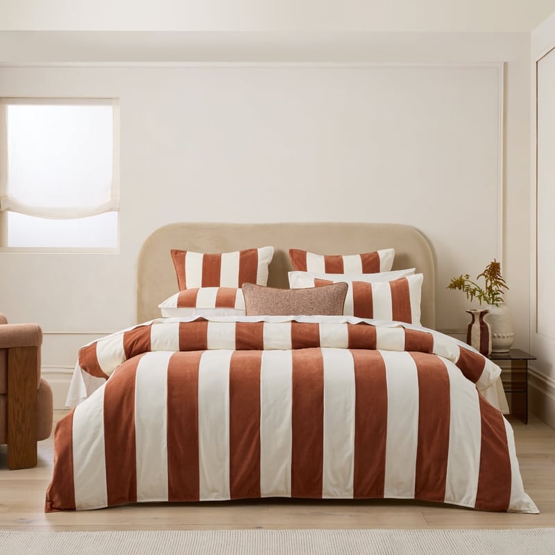 Quincy Velvet Pecan Stripe Quilt Cover Set + Separates