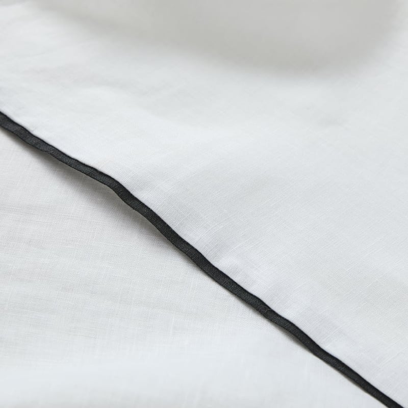 Vintage Washed Linen White & Onyx Piped Pillowcases