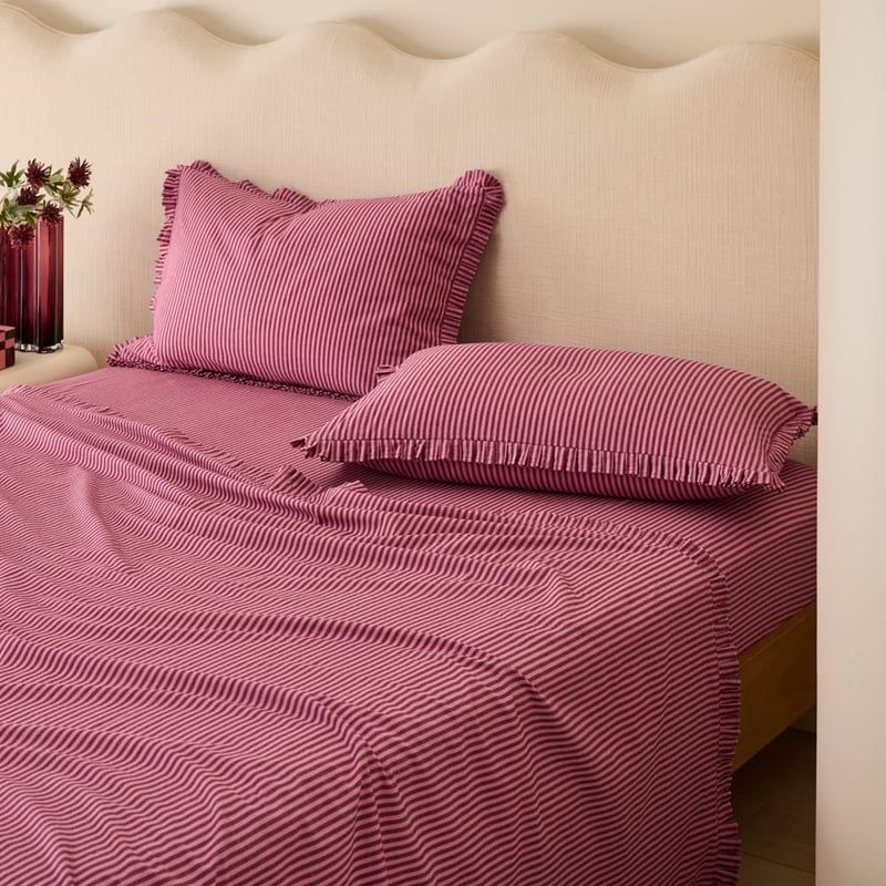 Pleated Burgundy Stripe Sheet Set