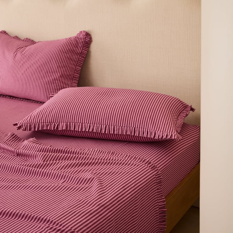 Pleated Burgundy Stripe Sheet Set